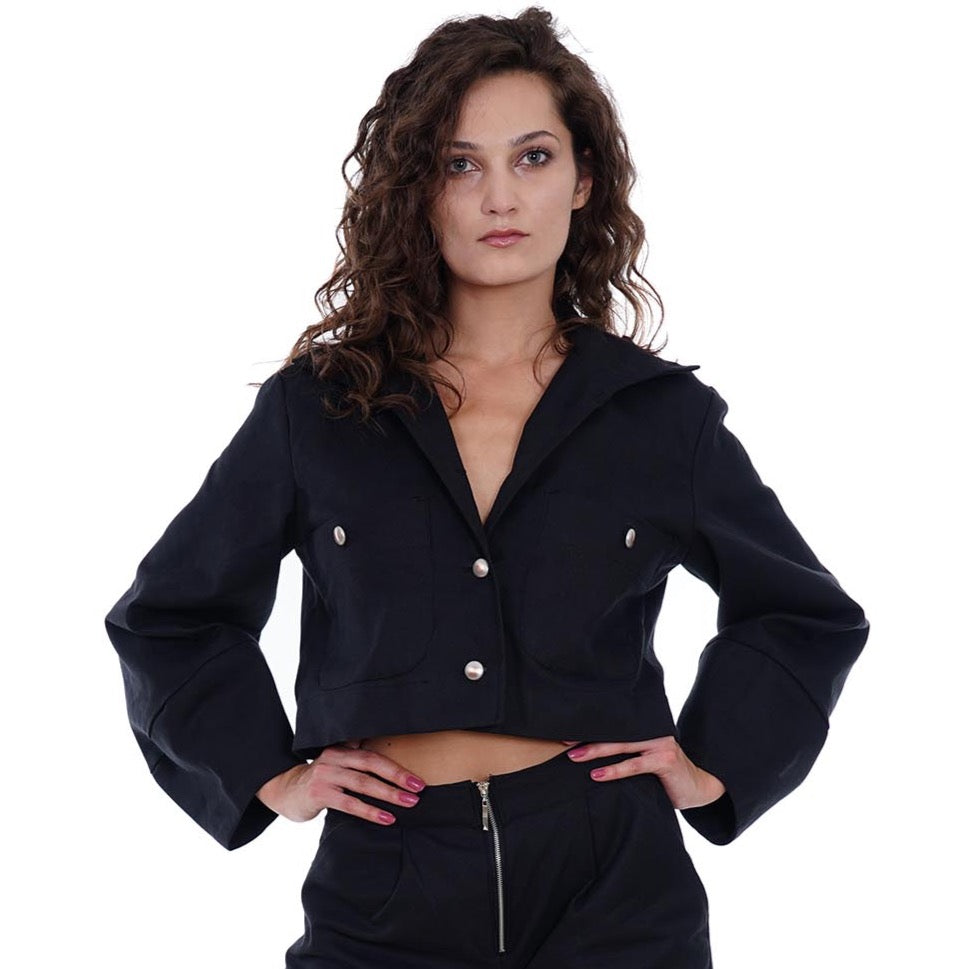 Jacheta neagra Lena din material sustenabil