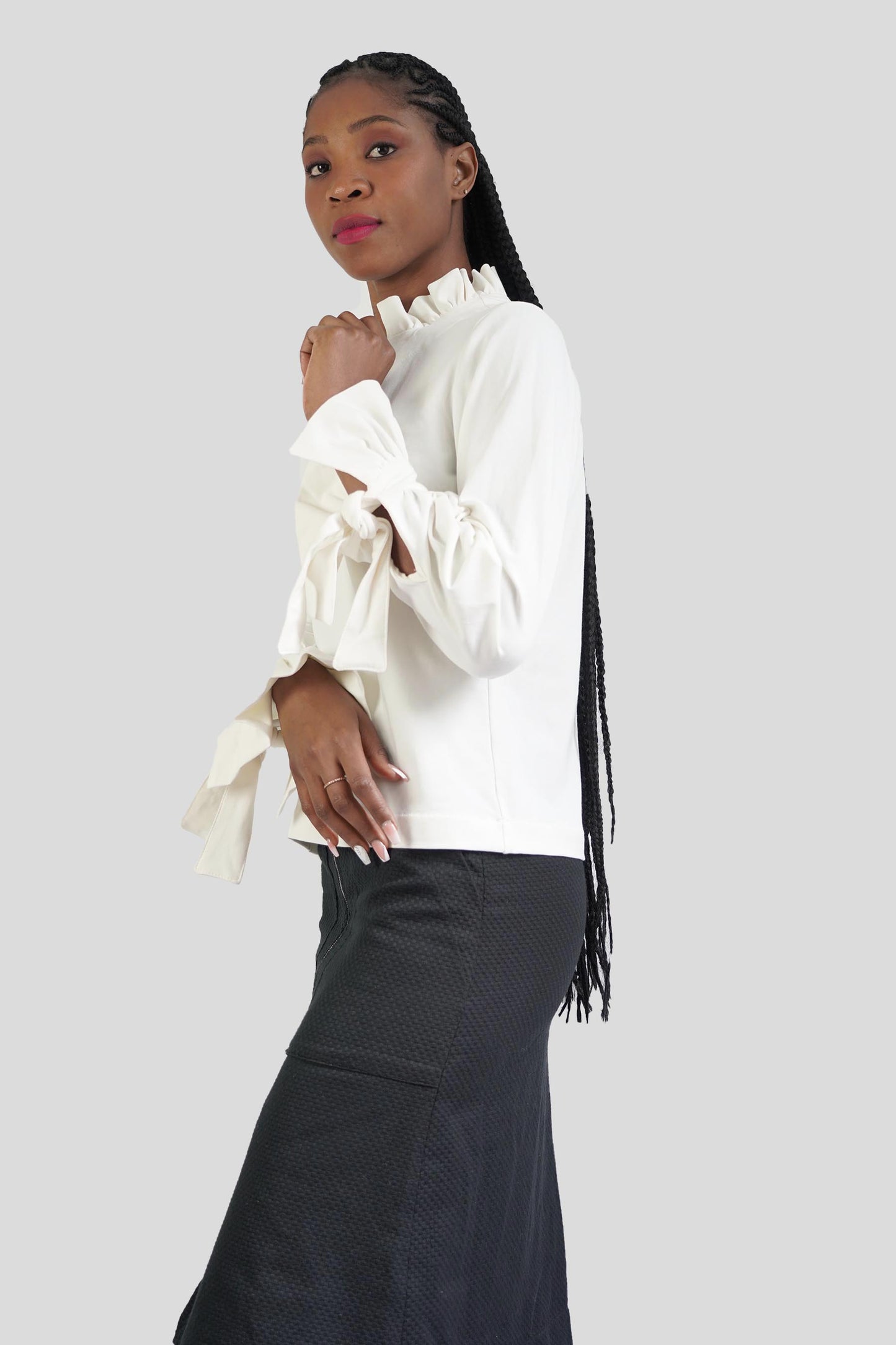 Bluza alba cu volane, din bumbac organic plin