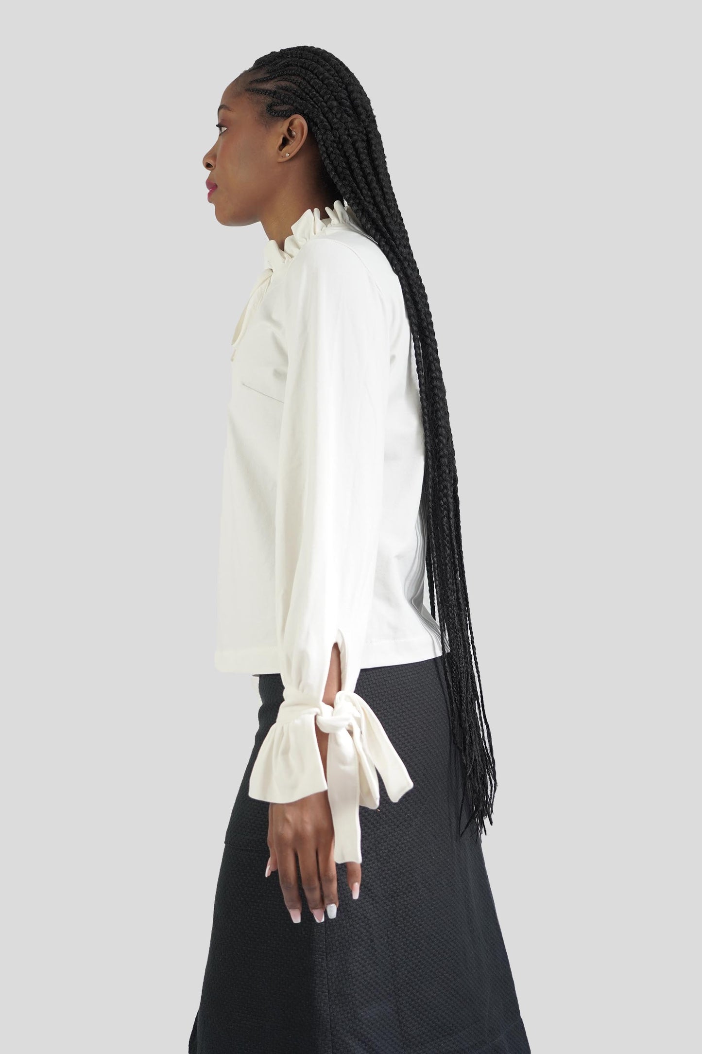 Bluza alba cu volane, din bumbac organic plin