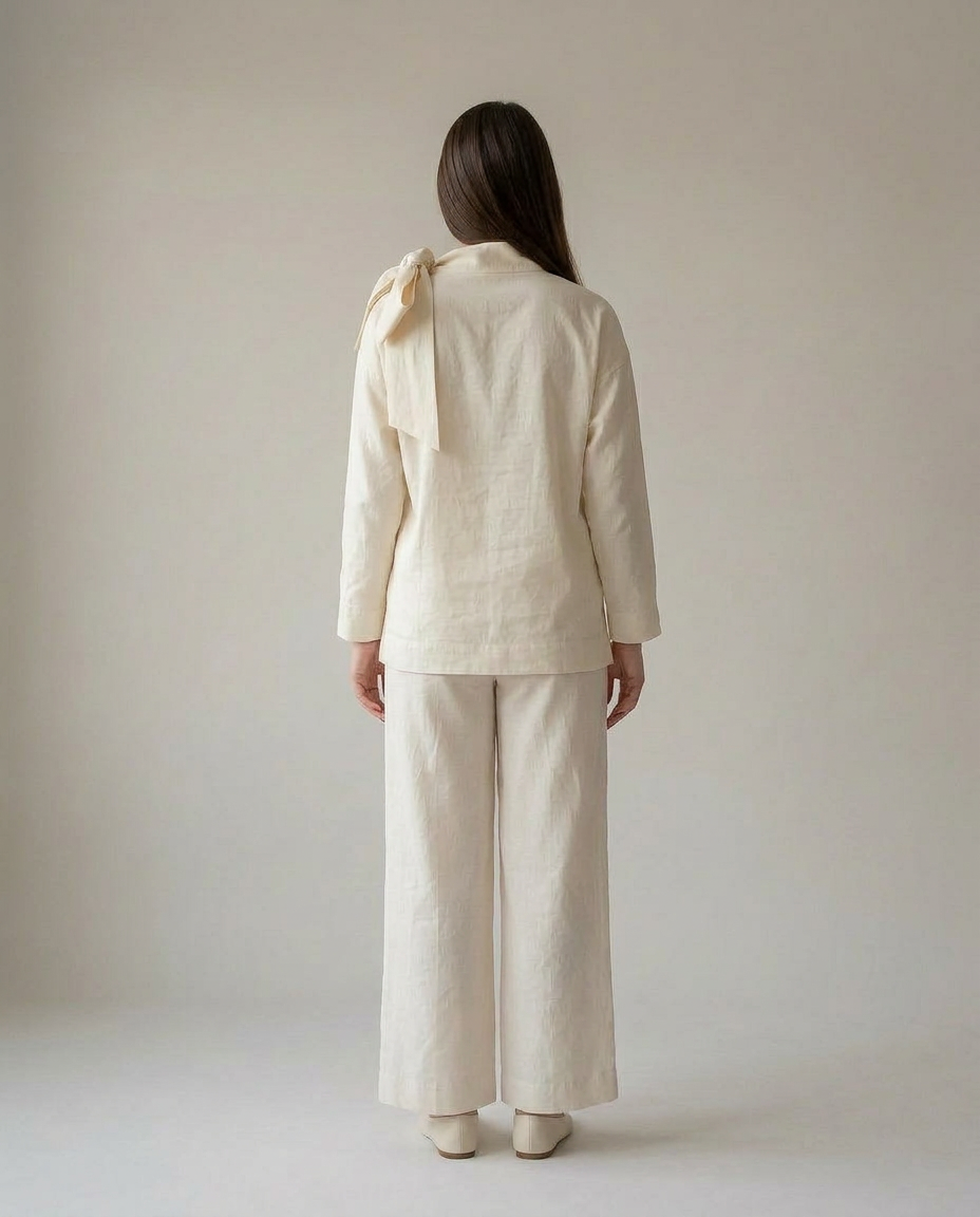 Off-White Organic Cotton Satin Bow Blouse