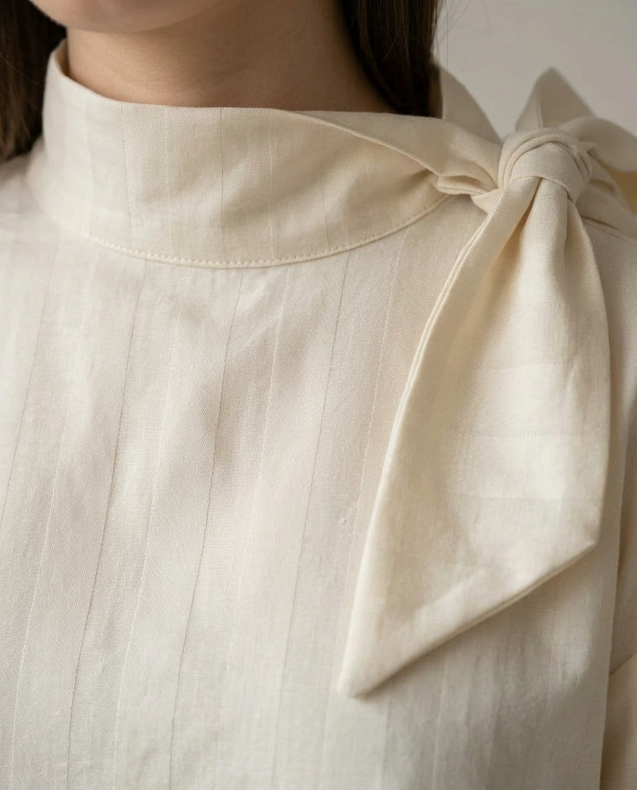 Off-White Organic Cotton Satin Bow Blouse
