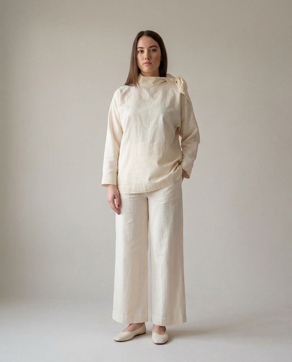 Off-White Organic Cotton Satin Bow Blouse