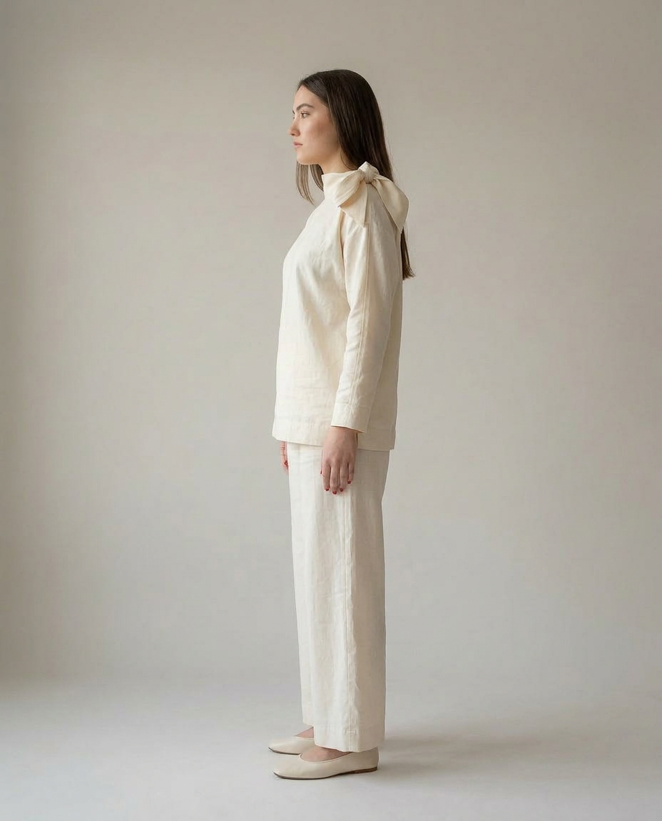 Off-White Organic Cotton Satin Bow Blouse