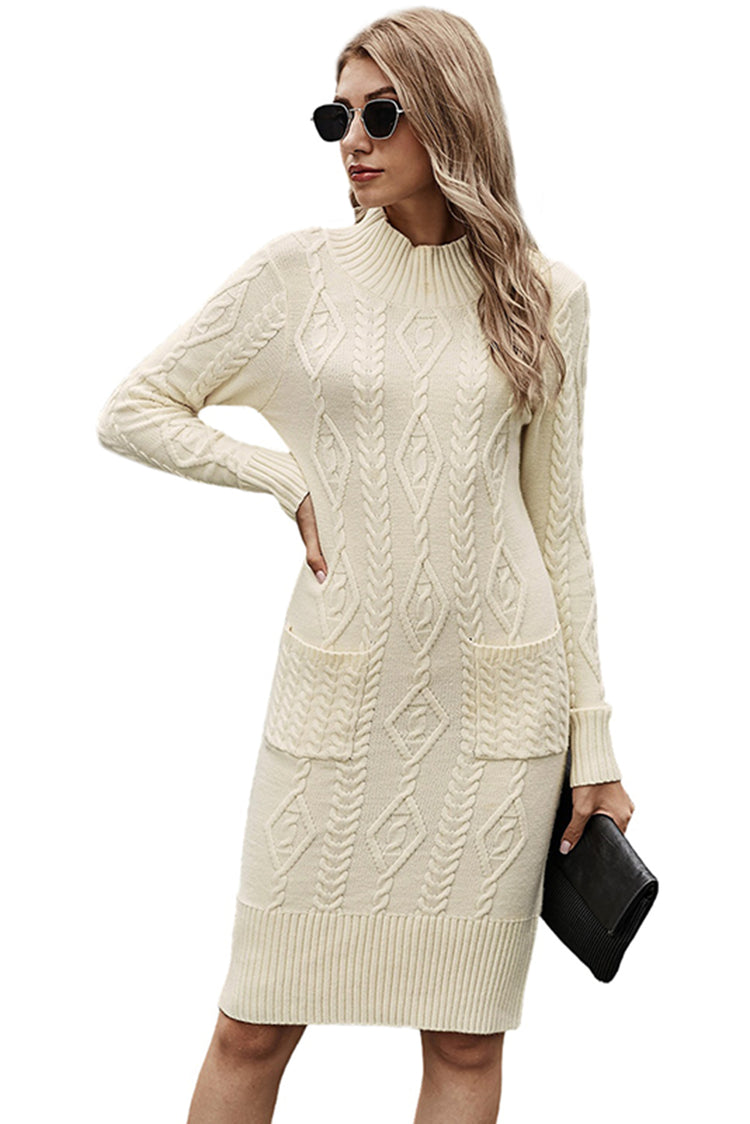 PRETTY STEPS 2021 PSCH808 Women Winter Casual Loose Mock Neck Pullover Knit Sweater Knee Length Dress With Pocket